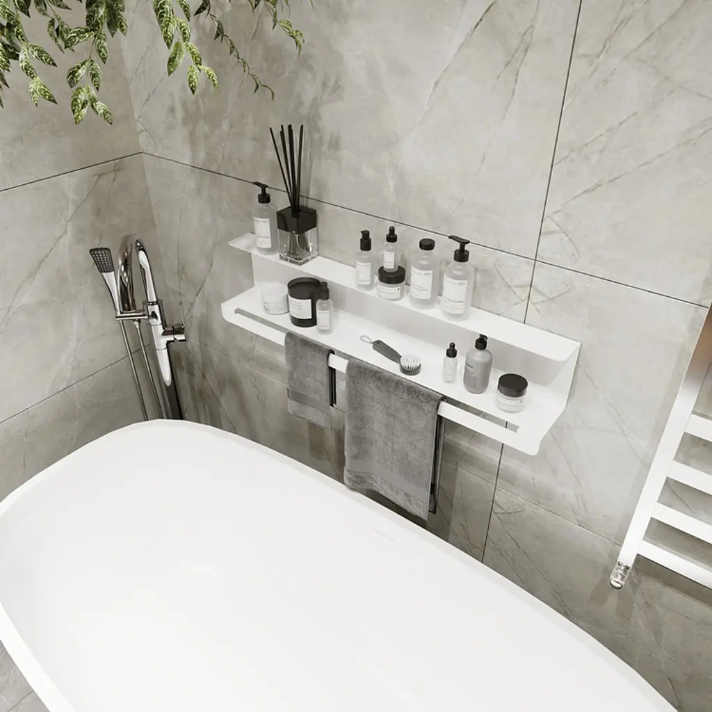 Полиця в ванну кімнату Nice & Cozy Towel shelf з тримачем для рушників біла - фото 4