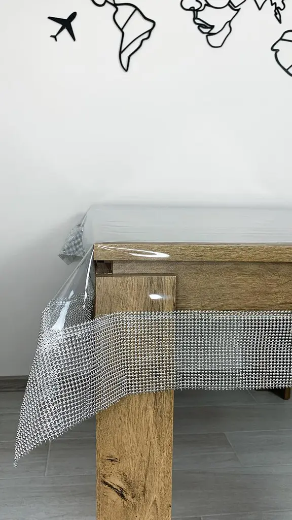 Скатертина силіконова зі срібною перлинною стрічкою 320х200 см - фото 6