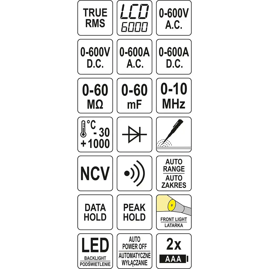 Мультиметр-кліщі TRUE RMS Yato AC/DC- 0-600А, -30-1000 ºC (YT-73093) - фото 6