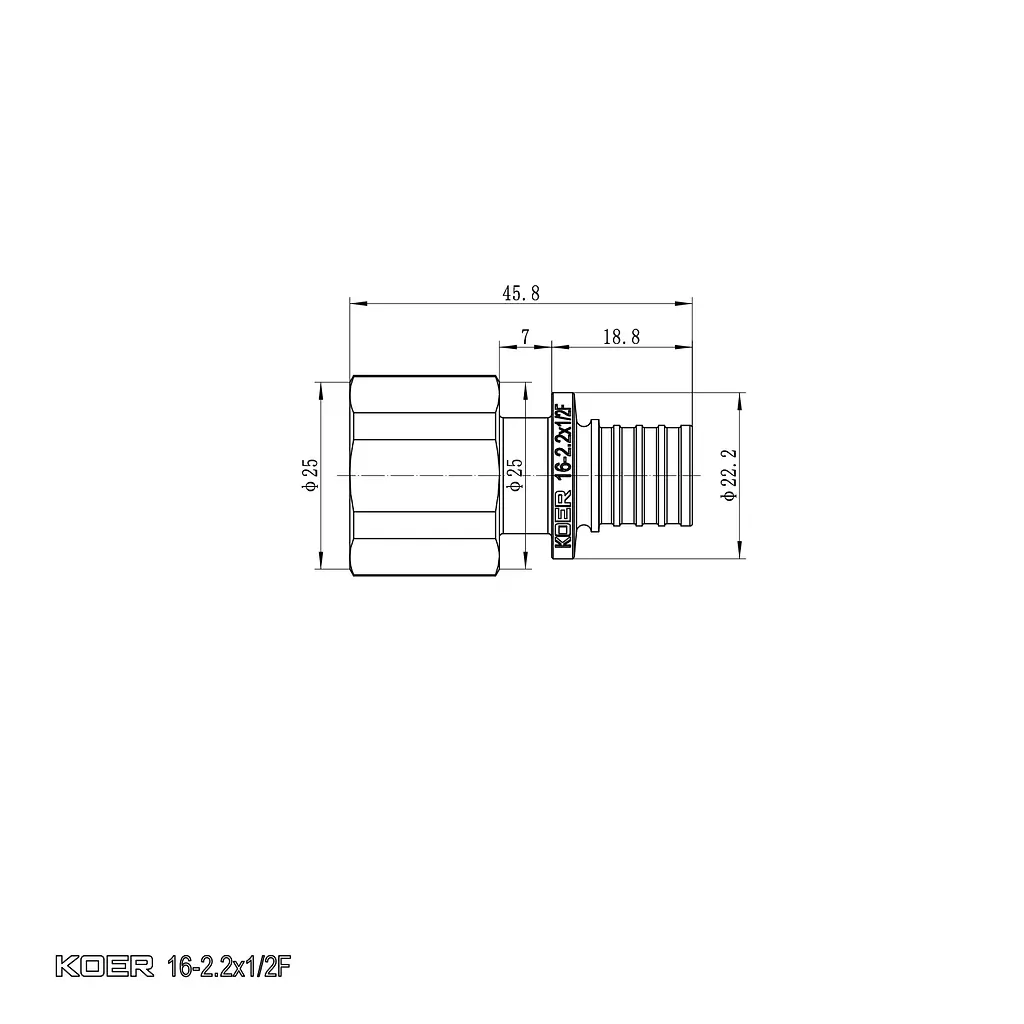 Перехідник з ВР Koer Ka.A06F-16 - 16(2.2mm) x 1/2"F KR4861 - фото 4