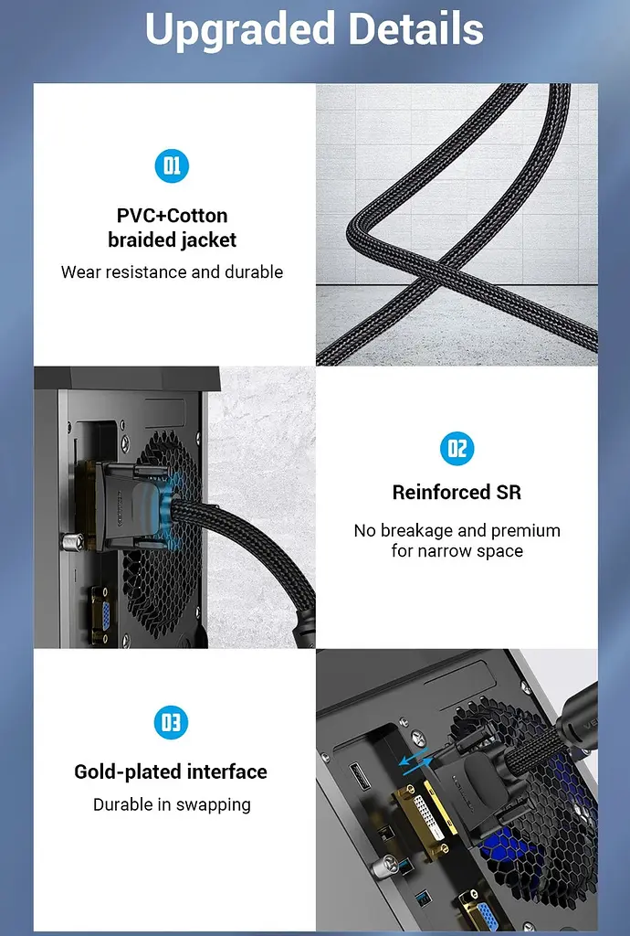 Кабель DVI-D 24M - 24M, 8.0 м, 2K 60Hz обплетення, з феритами Vention - фото 9
