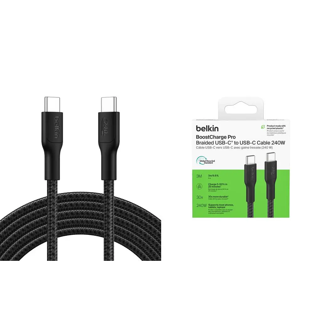Дата кабель USB-C to USB-C 3.0m 240W black Belkin (CAB025HQ3MBK) - фото 3