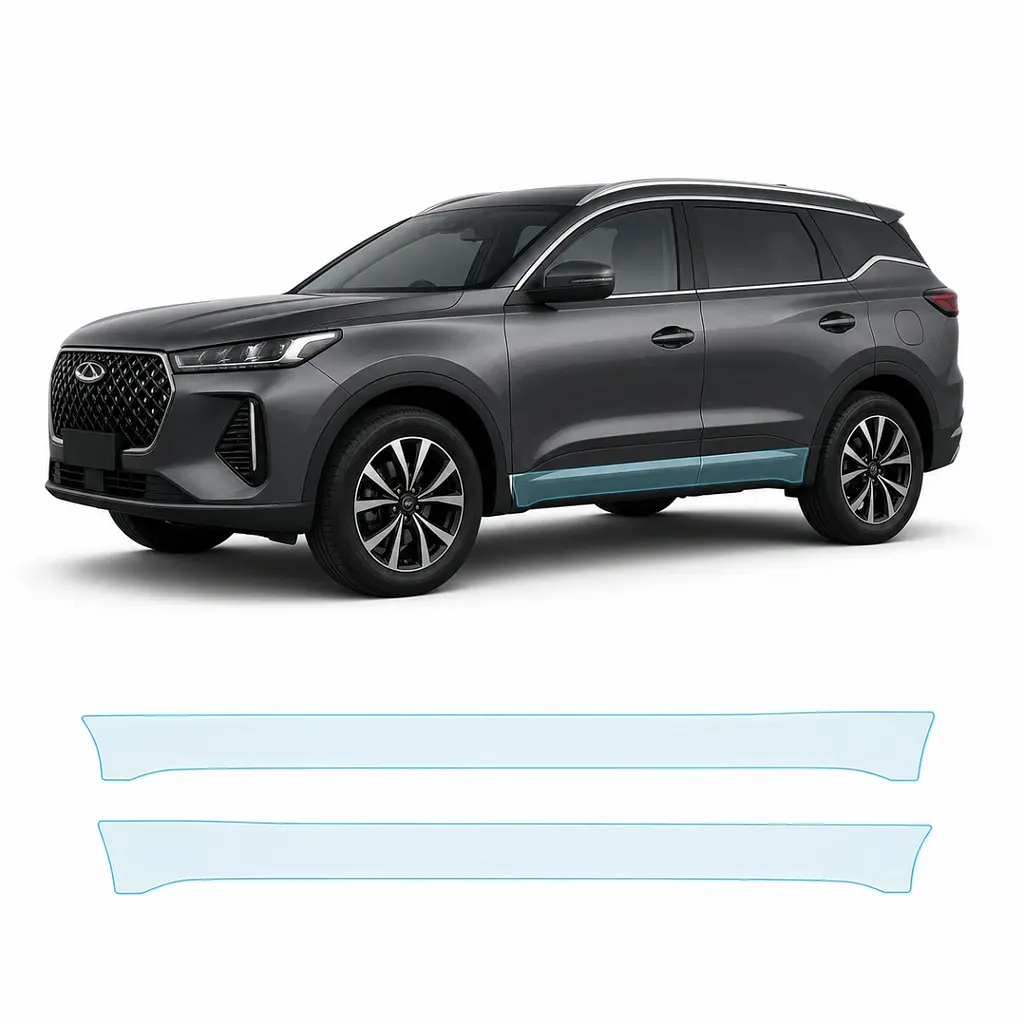 Антигравійна захисна бронеплівка за лекалами для Chery Tiggo 7 Pro Max (PHEV) I 2024- нижня зона кузова пороги