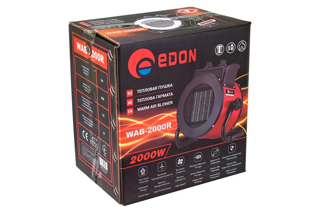Тепловентилятор керамічний теплова гармата Edon WAB-2000R 2000Вт - фото 3