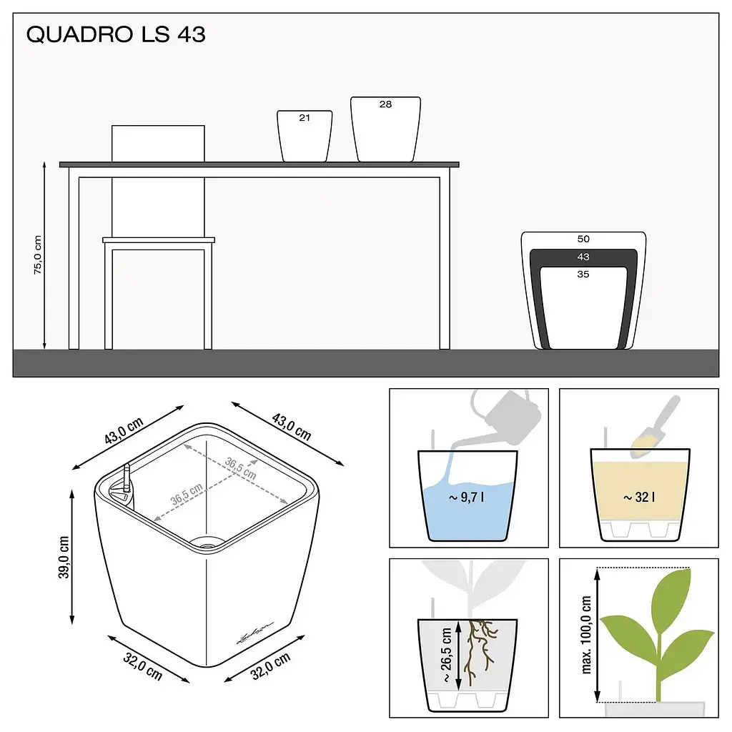 Вазон Lechuza Quadro Premium LS, 32 л, білий (16180) - фото 4