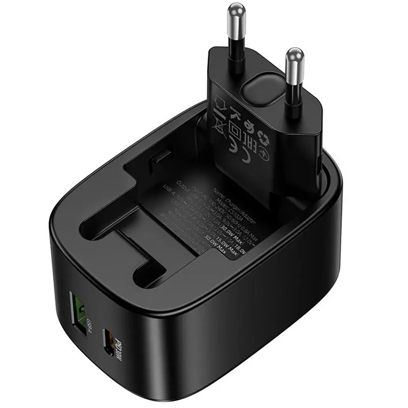 СЗУ Hoco CS102A Folding PD30W+QC3.0 (1USB-A/1C) Black - фото 3