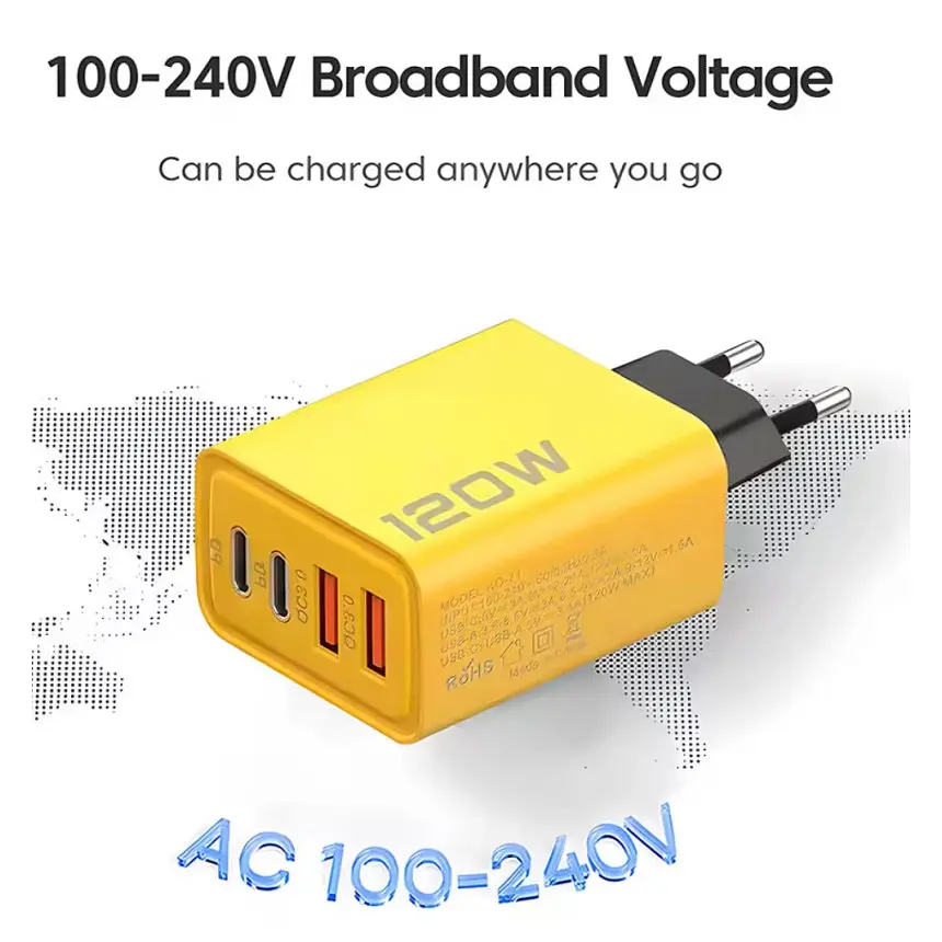 Зарядное устройство ILEPO 120W быстрая зарядка для телефона / планшета 2 USB + 2 Type-C Yellow (19023) - фото 2