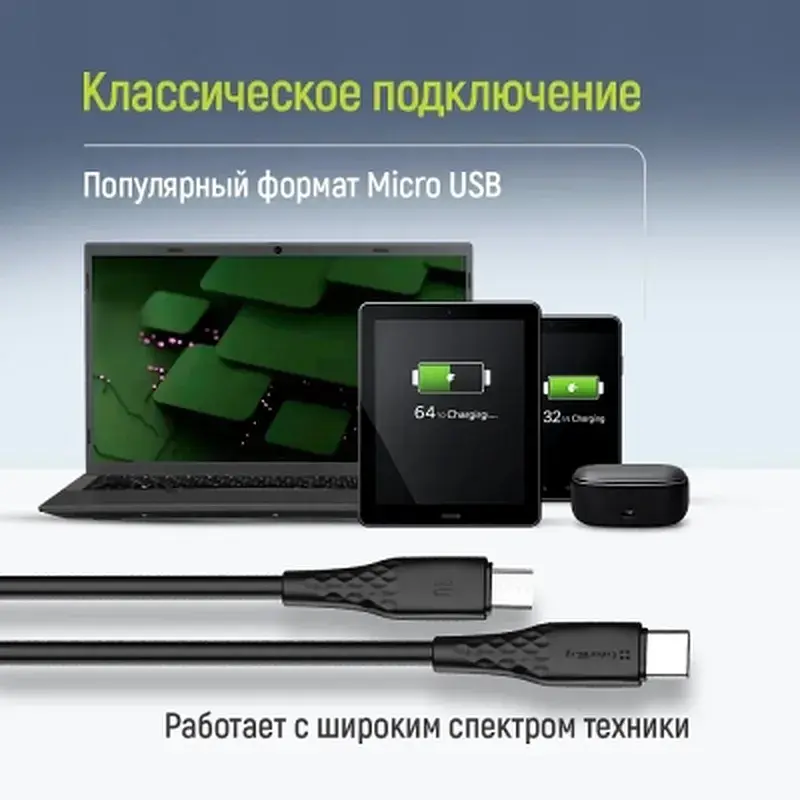 Дата кабель USB 2.0 AM to Micro 5P 1.0m 3A textured PVC black ColorWay (CW-CBUM094-BK) - фото 7