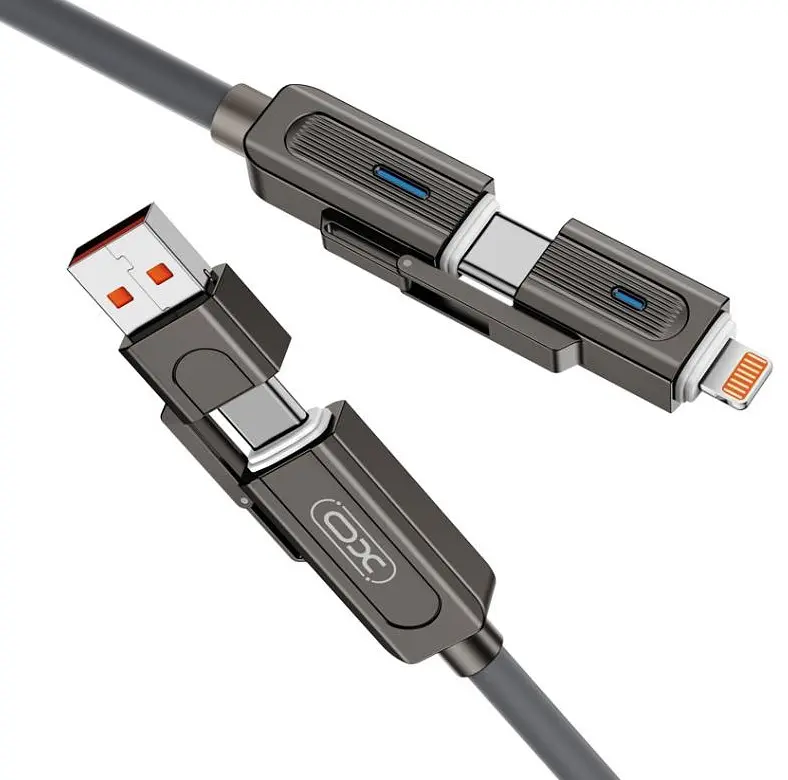 Кабель XO NB275 Zinc Alloy Silicone Type-C/USB-A to TYPE-C/Lightning - 4-in-1 - 60W - 1m Gray teh0022032 - фото 2