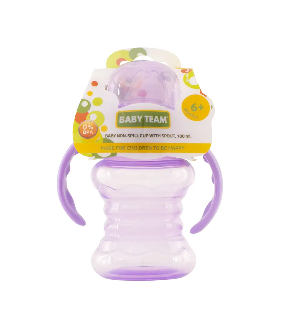 Поїльник-непроливайка Baby Team, зі спаутом і ручками, 6+ міс., 180 мл, фіолетовий (5022_фиолетовый) - фото 3