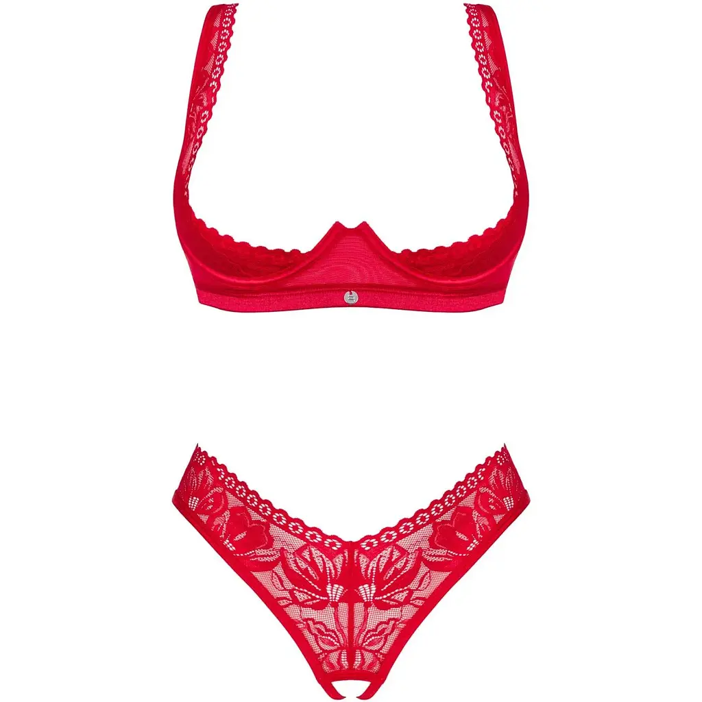 Комплект білизни Obsessive Lacelove cupless 2-pcs set XS/S Red, відкритий доступ, відкриті груди - фото 3