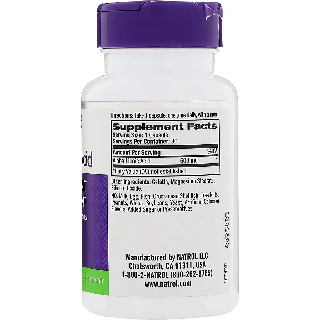 Альфа-ліпоєва кислота Natrol Antioxidant protection Alpha Lipoic Acid 600 мг 30 капсул - фото 2