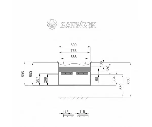 Тумба підвісна Sanwerk Алесса Air 60 венге з Топ панеллю та умивальником Rapid 50x35 (MV0000901) Венге - фото 2