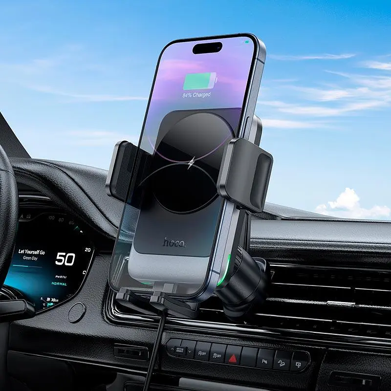 Тримач Hoco Speed wireless fast charging Car holder HW13 air outlet 15W 4.5-7" - фото 3