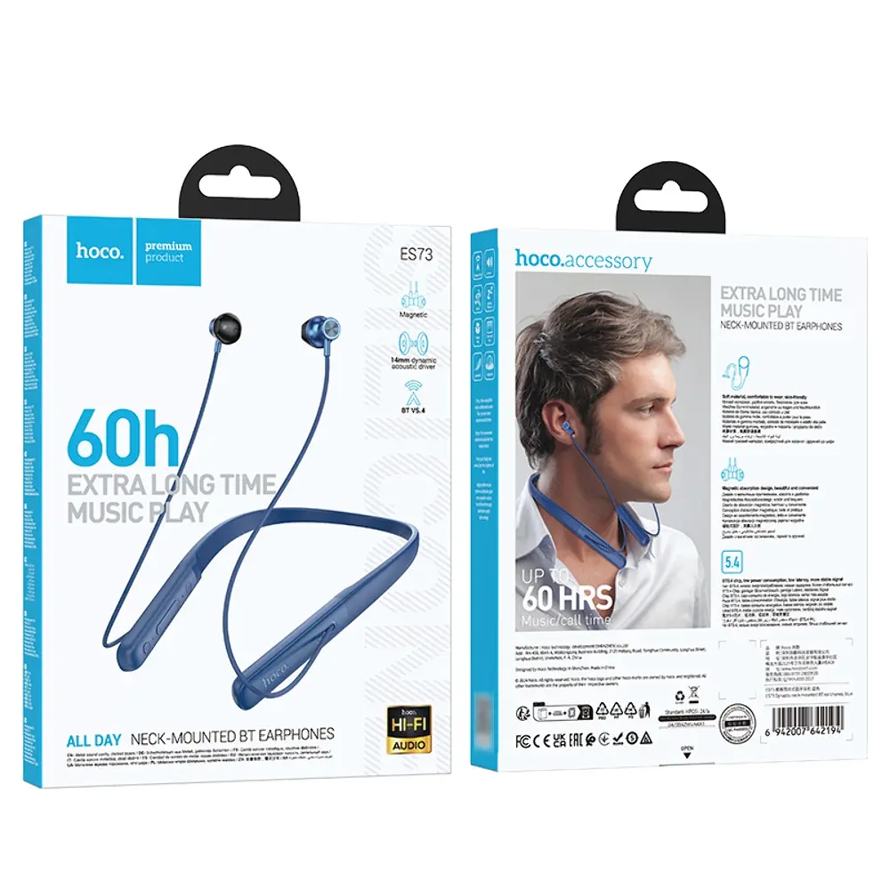 Беспроводные наушники Hoco ES73, вкладыши, BT5.4, 90cm, 400mAh, 60h, blue - фото 4