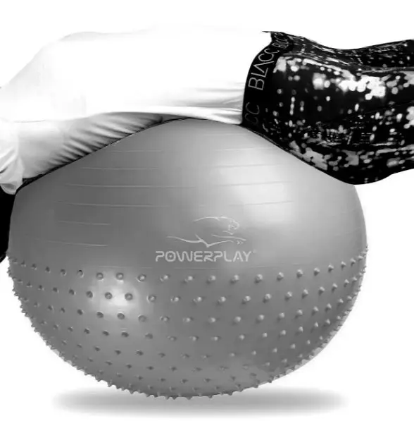 М'яч для фітнесу (фітбол) напівмасажний PowerPlay 4003 Ø65 cm Gymball Сірий + помпа (PP_4003_65cm_Light-grey) - фото 4
