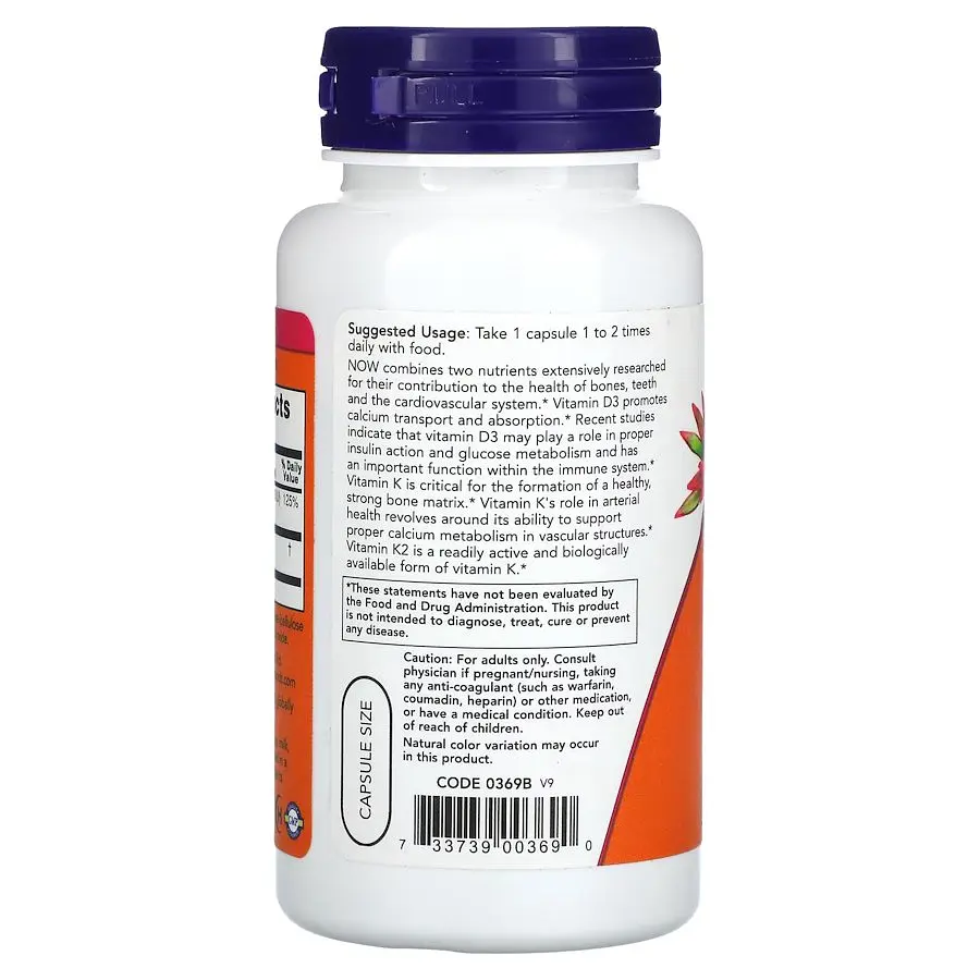 Вітаміни та мінерали NOW Vitamin D3 & K2, 120 вегакапсул - фото 3