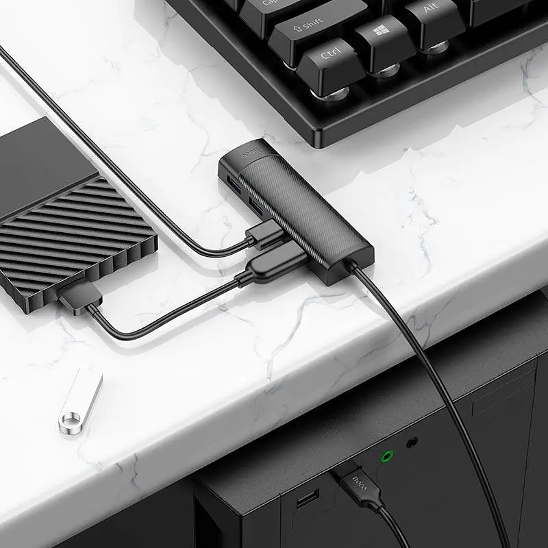 Хаб - концентратор адаптер Hoco HB41 Easy Safety 4-in-1 Hub Usb-A to 4 Usb 3.0 20 см - фото 4