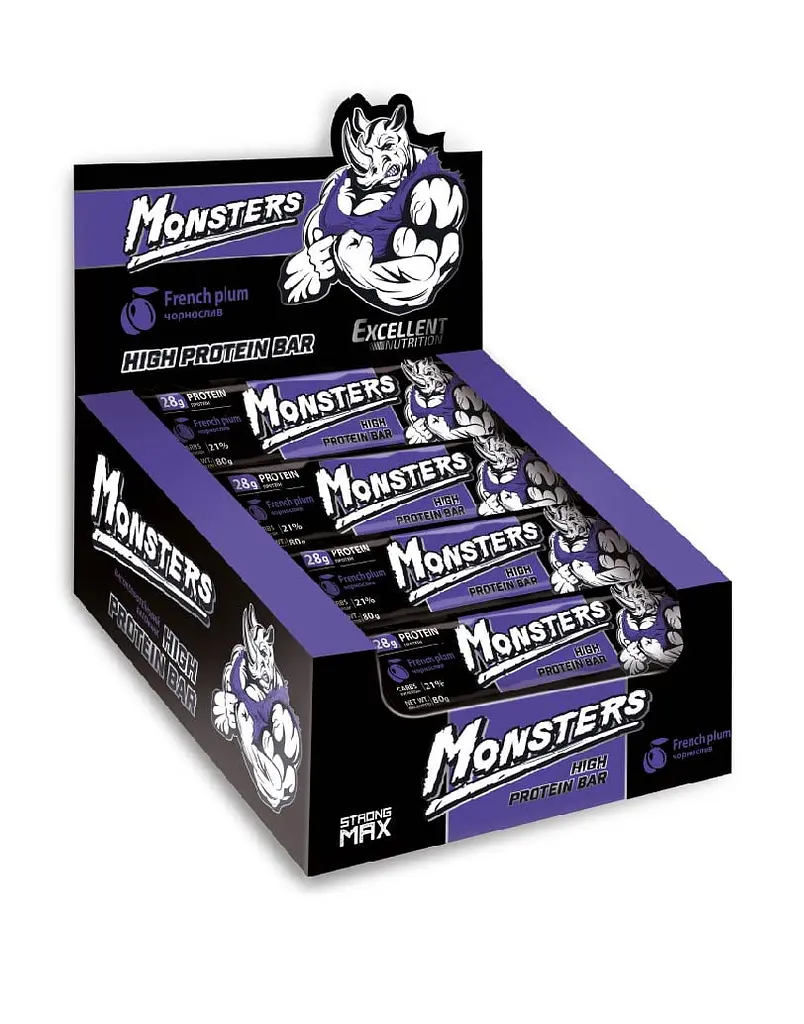 Протеїнові батончики Monsters Strong Max - 80г x 20шт Французька слива