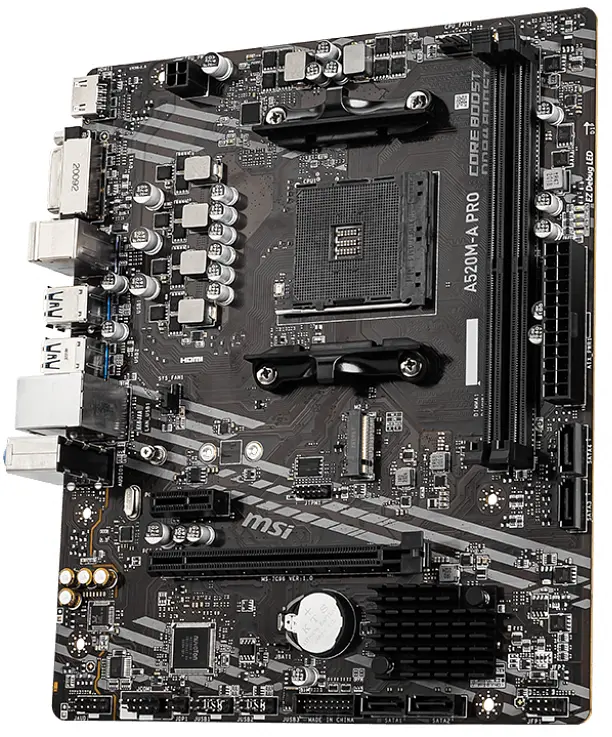 Материнская плата AM4 (A520) MSI A520M-A PRO, A520, 2xDDR4, Int.Video(CPU), 4xSATA3, 1xM.2, 1xPCI-E 16x 3.0, 1xPCI-E 1x 3.0, ALC892, 6xUSB3.2/6xUSB2.0, DVI-D/HDMI, MicroATX - фото 4