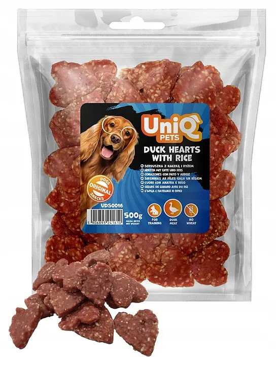 Ласощі для собак UniQ PETS Качині сердечка з рисом 500 г - фото 3