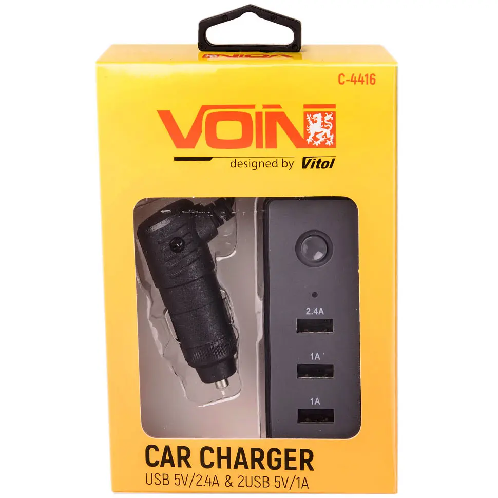 Автомобільний зарядний пристрій Voin 3USB 12/24V - 5V 2.4А + 2х1А кабель 1 м (C-4416) - фото 5