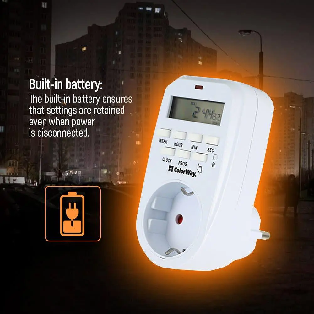 Таймер-розетка СolorWay 16A 3680W електронний тижневий 7D (CW-STE01-7D) - фото 11