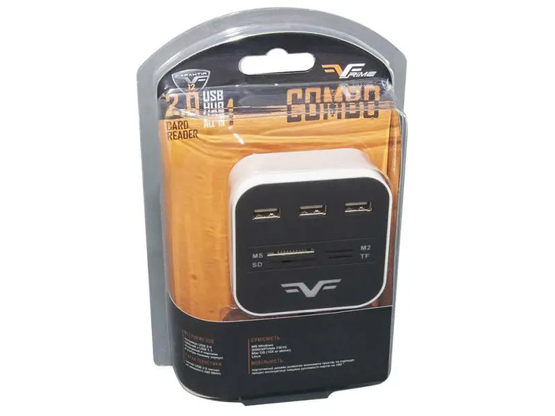 Мультипортовий адаптер Frime 3хUSB2.0 Hub + Card Reader All-in-One White (FHC-ALLINONE3P2W) - фото 3