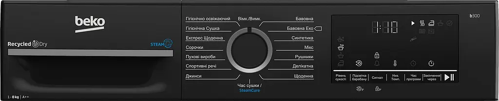 Beko Сушильна машина тепловий насос, 8кг, A++, 60см, дисплей, підсвітка барабану, пар, білий - фото 5