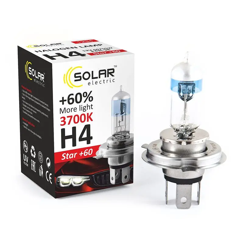 Автолампа галогенна Solar Starlight + 60% / H4 / 60/55W / 12V / 1 шт (1234)
