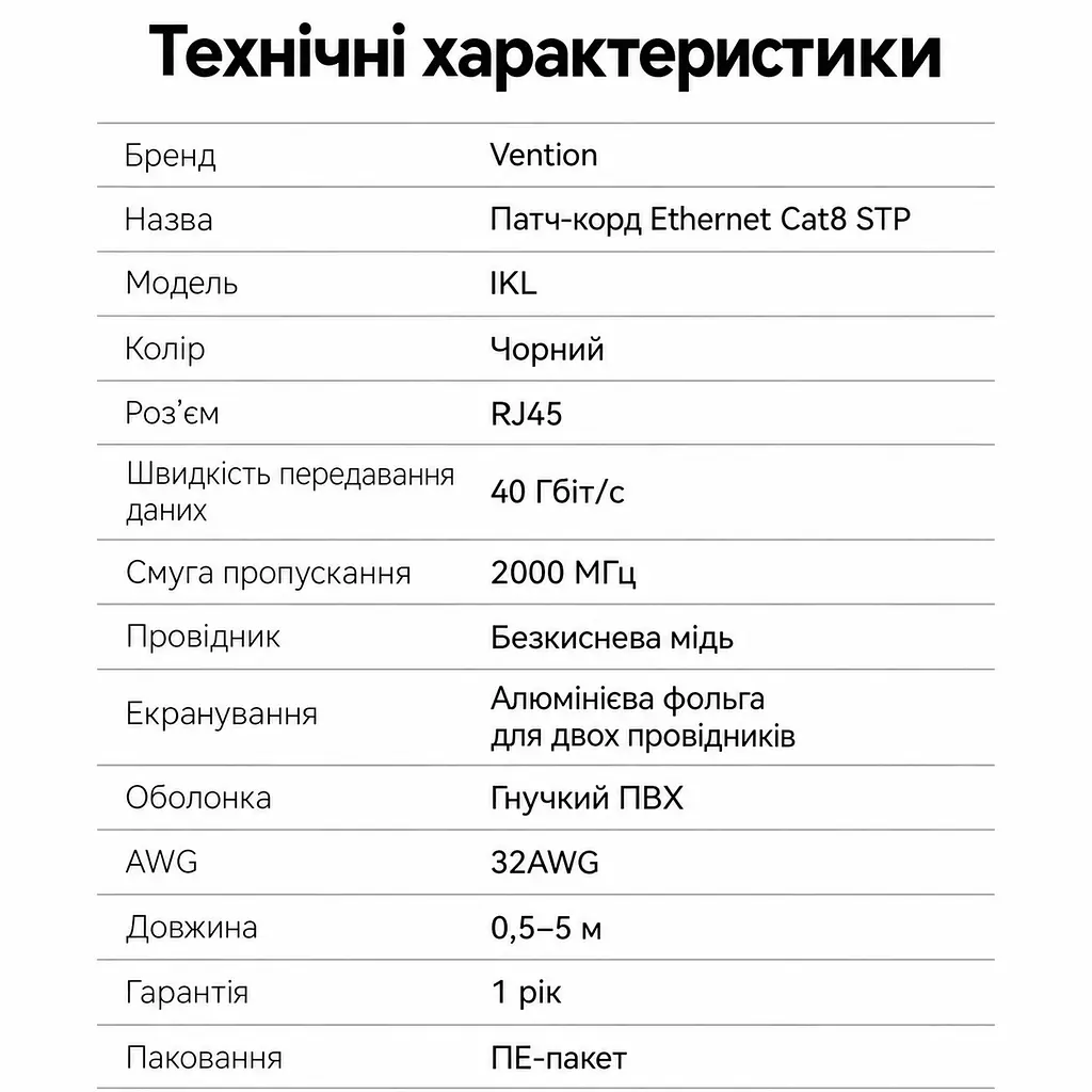 Патч-корд Ethernet Vention довжина 0,5 м LAN-кабель Cat8 STP 40 Гбіт/с роз’єми RJ45 8P8C поворотні кутові штекери з поворотом на 360° тонкий із зовнішнім діаметром 3,8 мм смуга пропускання 2000 МГц чорний (IKLBD) - фото 14