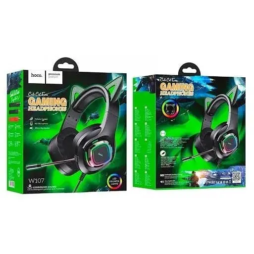 Навушники Hoco Cute cat luminous cat ear gaming headphones W107 elf 6931474791252 - фото 3