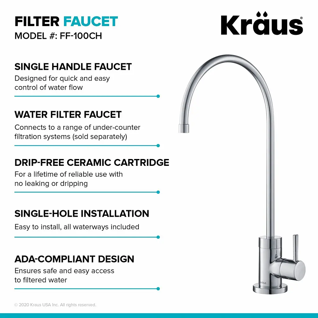 Кран кухонний до фільтру Kraus Purita FF-100CH, Хром - фото 10