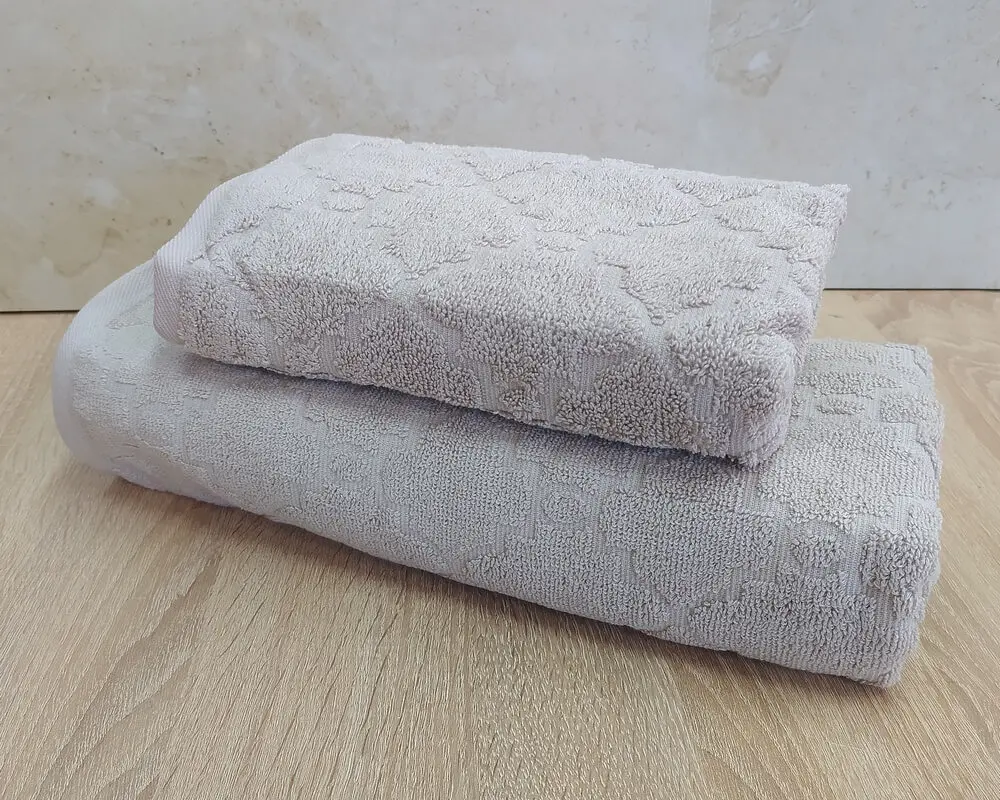 Набір турецьких махрових рушників 50х90+70х140 Gulcan Jacquard Cotton Lux Motif Light Beige - фото 2