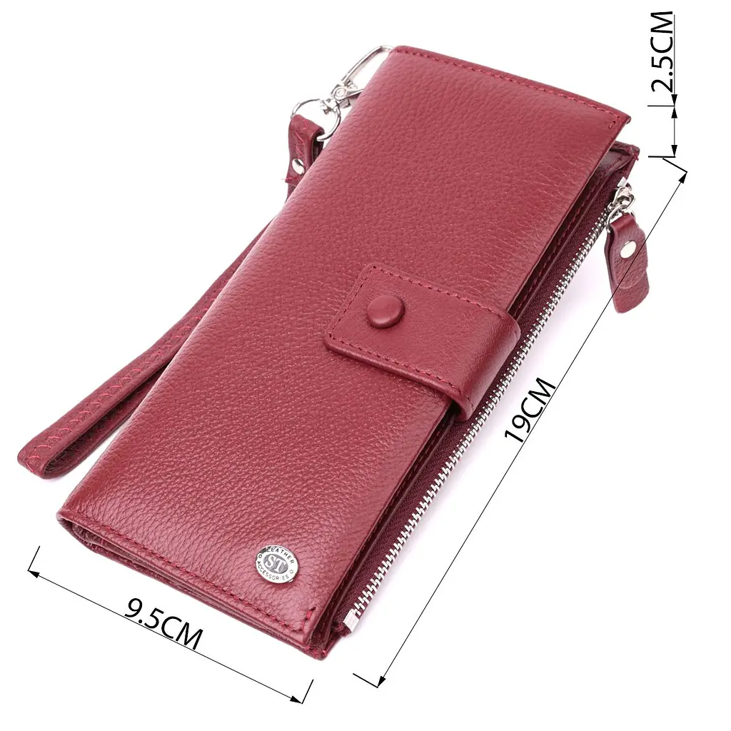 Вертикальний жіночий гаманець-клатч із натуральної шкіри ST Leather 22535 бордовий - фото 7