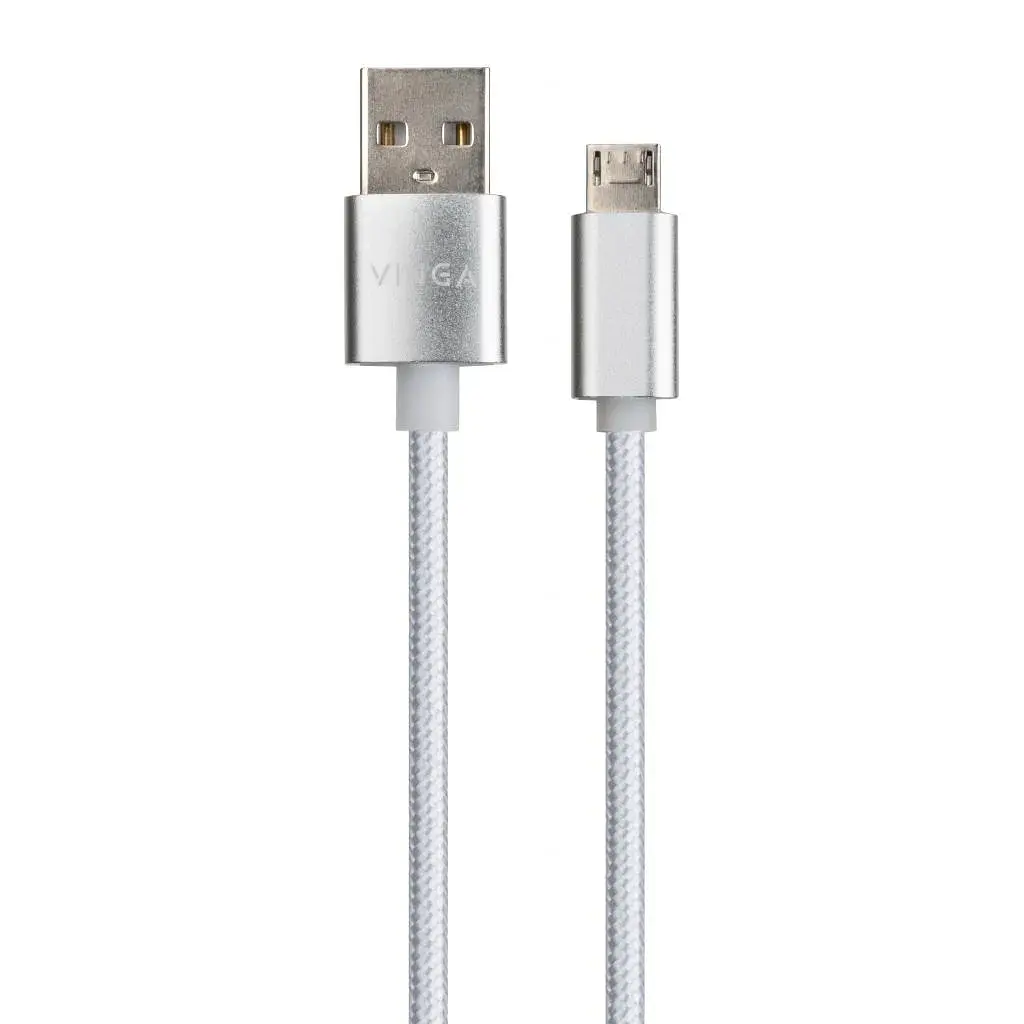 Дата кабель USB 2.0 AM to Micro 5P 1m LED silver Vinga (VCPDCMLED1S) - фото 2