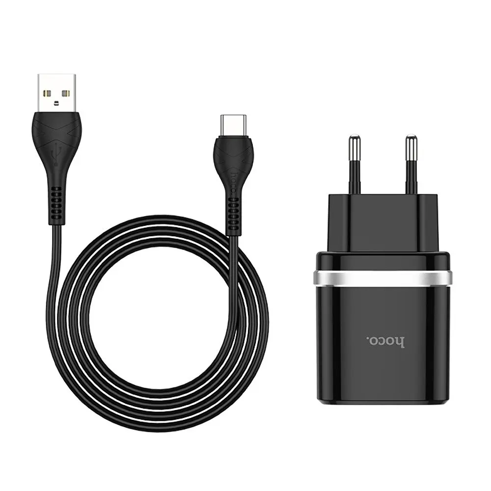 Мережевий зарядний пристрій Hoco C12Q USB QC 18W чорний + кабель USB to Type-C - фото 5
