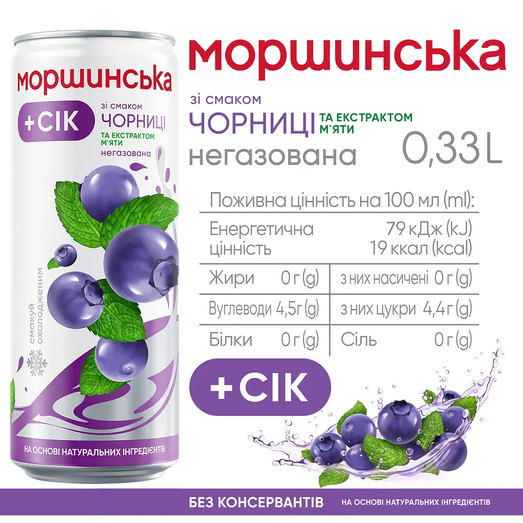 Напій соковмісний Моршинська зі смаком чорниці та екстрактом м'яти 0.33 л - фото 4