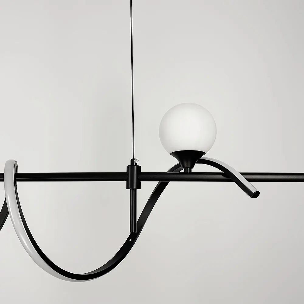 Удлиненная черная LED люстра со светодиодной волной и белым плафоном Line.F MJ 189-1500 BK - фото 2