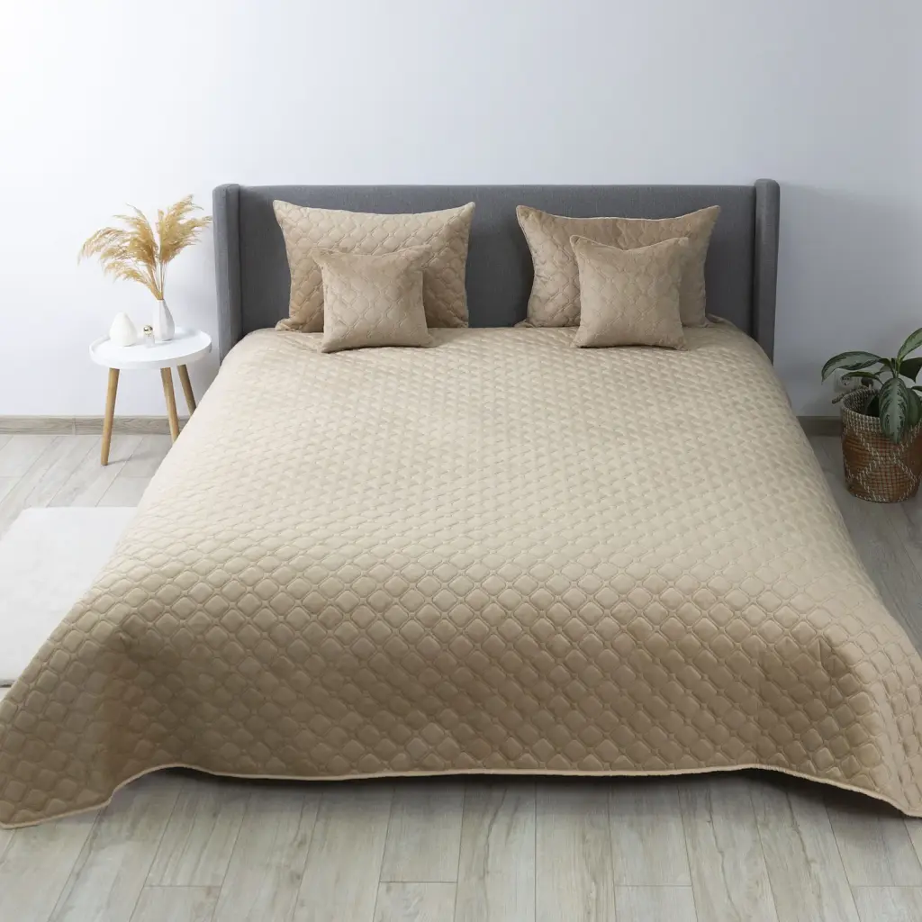 Покривало ТЕП велюрове Velour Ромб круглий 150x210 см золотий беж - фото 4