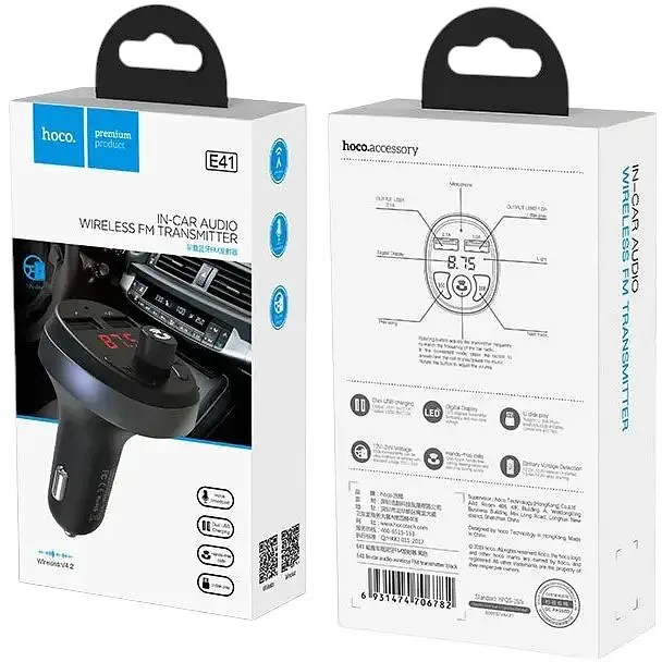 FM трансмітер модулятор Носо E41 з Bluetooth USB чорний - фото 4