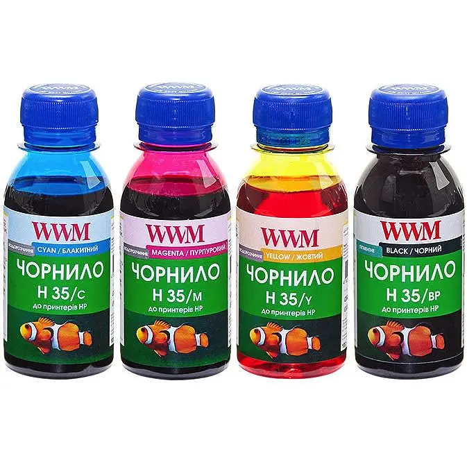 Комплект чорнил WWM для HP №21/121/131 4х100г BP/C/M/Y Пігментне/Водорозчинне (H35SET-2) для СНПЧ