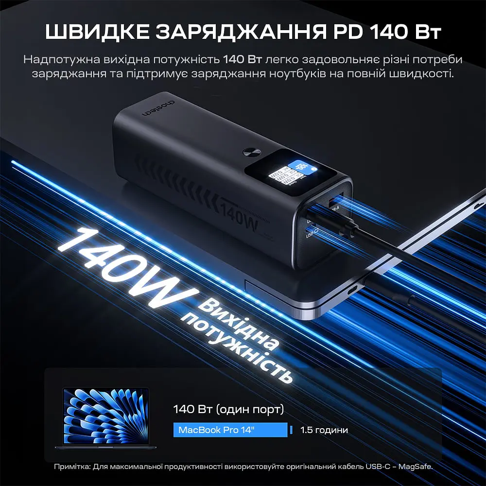 Повербанк 27000mAh Choetech B670 Grey 140W QC3.0 PD3.1 TFT Smart дисплей (43-00169) - фото 5