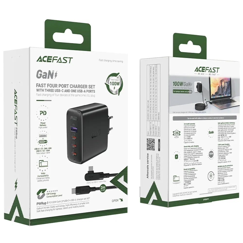 Зарядний пристрій Acefast A37 USB/3 Type-C QC PD 100W чорний + кабель Type-C to Type-C - фото 8