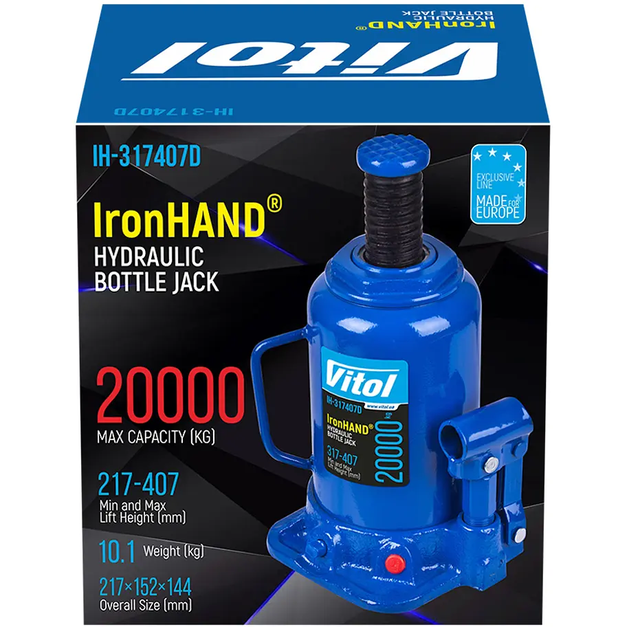 Домкрат гидравлический телескопический Iron Hand 20т 217-407 мм 9.7 кг (IH-317407D) - фото 6