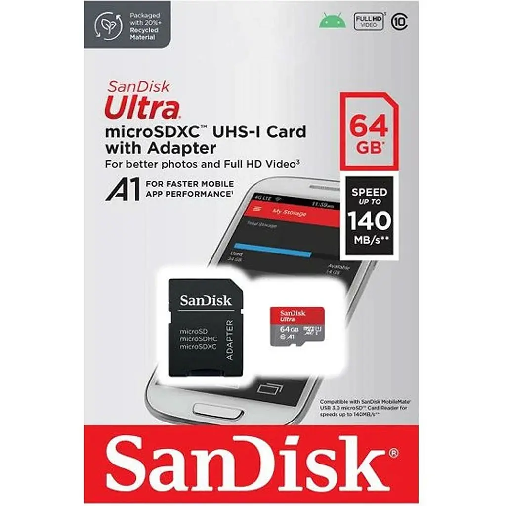 Карта пам'яті SanDisk microSDXC Ultra 64GB UHS-I A1 V10 + SD Adapter (SDSQUAB-064G-GN6MA) [166665] - фото 4