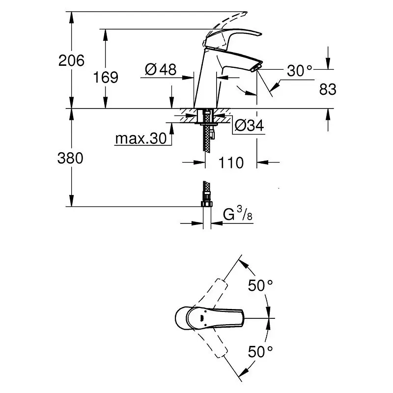 Смеситель для умывальника Grohe Eurosmart M-size однорычажный Хром 30412 - фото 2