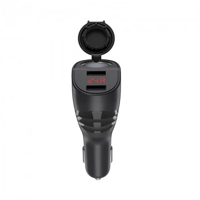 Автомобильная зарядка с дисплеем и разветвителем 2 USB черная Hoco Z34 3,1А - фото 4