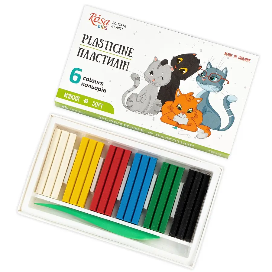 Пластилін "ROSA Kids" Cats 6кольор. зі стеком,96гр №302101 - фото 2