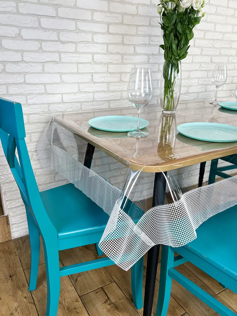 Скатертина силіконова з білою перлинною стрічкою 290х160 см - фото 5